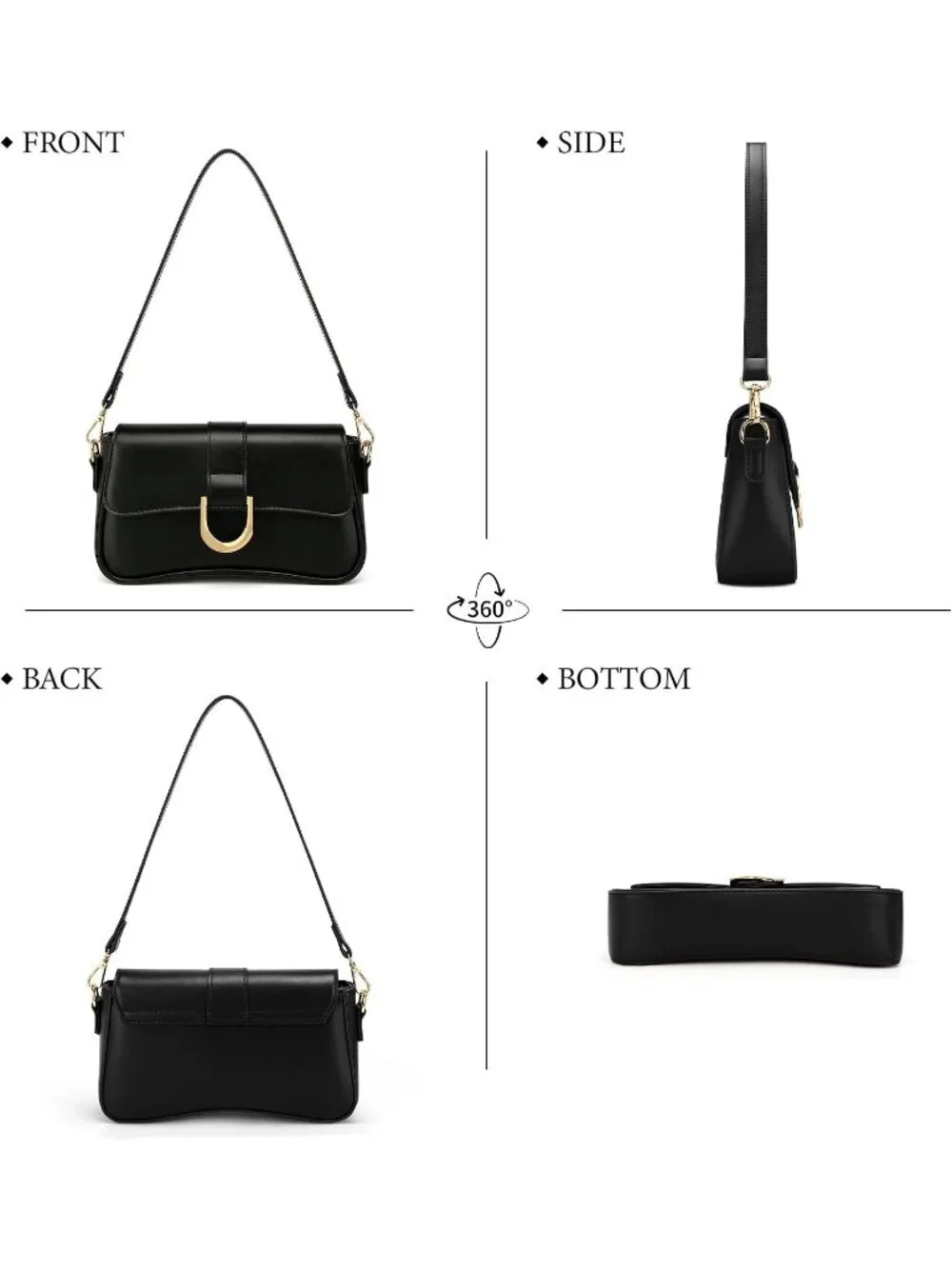Women's Black Small Cute Purse Retro Clutch Underarm Hobo Shoulder Bag